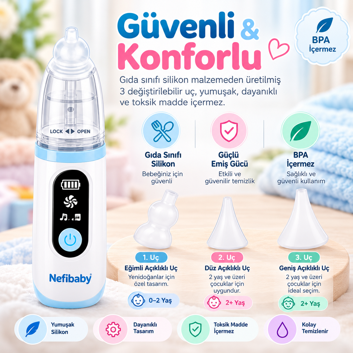 Nefibaby™ 3 Kademeli Elektrikli Burun Aspiratörü