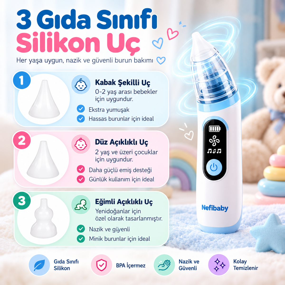 Nefibaby™ 3 Kademeli Elektrikli Burun Aspiratörü